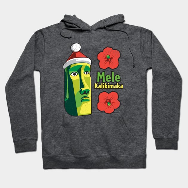 Tiki Style Easter Island Moai Wishes Merry Christmas in Hawaiian - Mele Kalikimaka Hoodie by RYSHU 